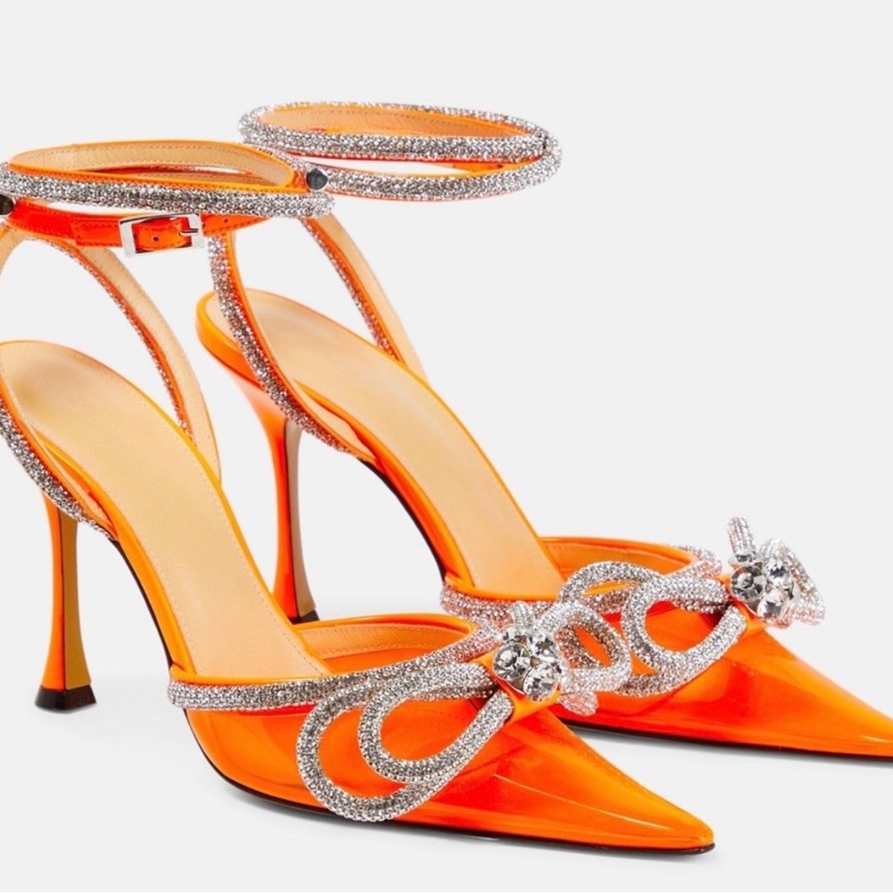 MACH & MACH Orange Crystal-Trim Stiletto Pumps
